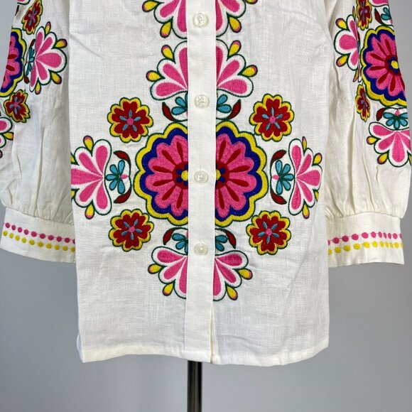 NWOT Boden Embroidered Floral White Linen Top Shirt Blouse Sz 10 - Picture 5 of 16